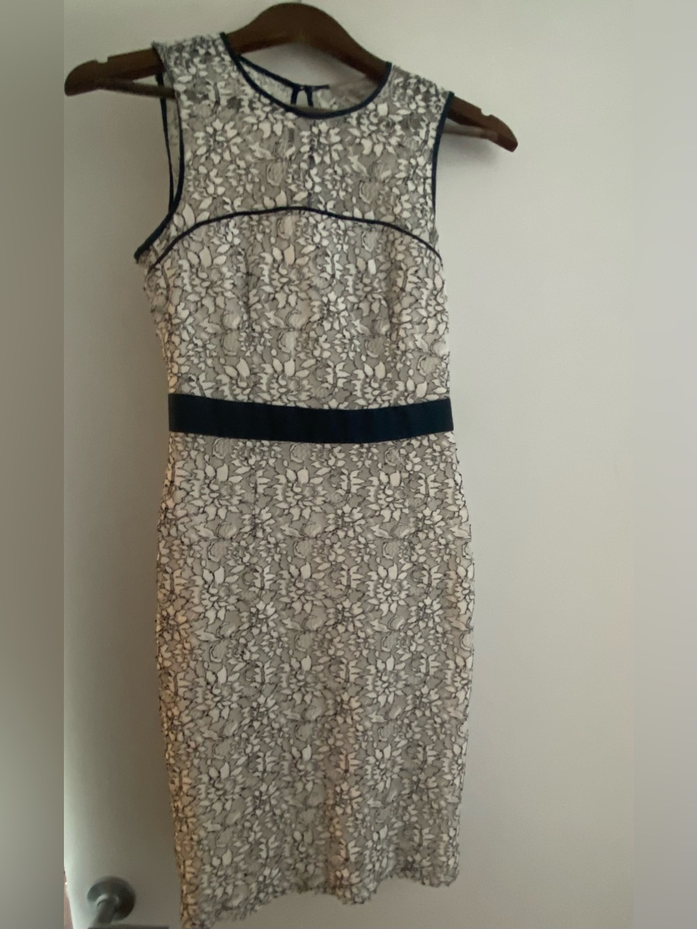 Banana Republic White Lace Dress with Navy Blue Trim